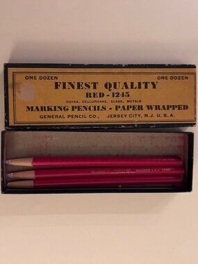 Vintage Box with 3 Paper Wrapped Marking Pencils